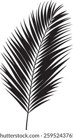 A sleek and elegant palm leaf silhouette design, symbolizing tropical vibes, relaxation, and nature’s beauty. Perfect for a minimalist, beach-inspired T-shirt.