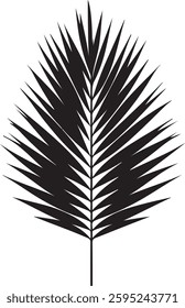 A sleek and elegant palm leaf silhouette design, symbolizing tropical vibes, relaxation, and nature’s beauty. Perfect for a minimalist, beach-inspired T-shirt.
