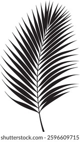 A sleek and elegant palm leaf silhouette design, symbolizing tropical vibes, relaxation, and nature’s beauty. Perfect for a minimalist, beach-inspired T-shirt.