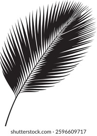A sleek and elegant palm leaf silhouette design, symbolizing tropical vibes, relaxation, and nature’s beauty. Perfect for a minimalist, beach-inspired T-shirt.