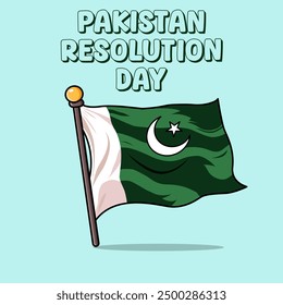 Sleek Elegant Wavy Pakistan Flag With Resolution Day Concept On Blue Background Vector Illustration