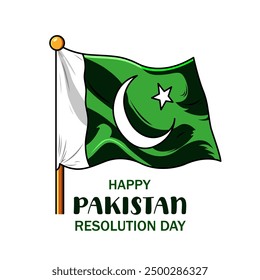 Elegante Elegante Ondulada Bandera De Pakistán Con Feliz Día De Resolución Sobre Fondo Blanco Ilustración vectorial