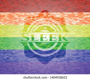 Sleek emblem on mosaic background with the colors of the LGBT flag