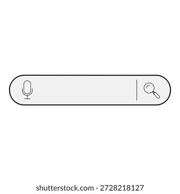 A sleek, empty search bar features a microphone icon for voice commands and a magnifying glass for text queries. This modern UI element represents intuitive digital interaction, web navigation, and online information retrieval.