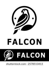 A sleek falcon logo featuring a stylized bird within a circular frame