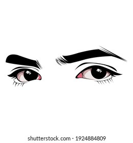 Sleek fashion illustration of the eye with luxe makeup and natural eyebrow. Hand drawn vector idea for business visit cards, templates, web, salon banners,brochures. Microblading visit card