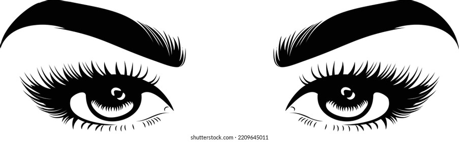 Sleek fashion illustration of the eye with luxe makeup and natural eyebrow. Hand drawn vector idea for business visit cards, templates, web, salon banners,brochures. Microblading visit card