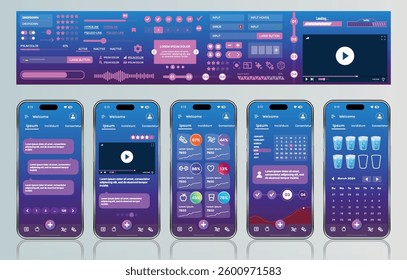 A sleek fitness app interface template featuring responsive design elements, including dashboards, charts, and statistics. Perfect for tracking health, weekly progress, and sports activities