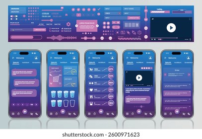 A sleek fitness app interface template featuring responsive design elements, including dashboards, charts, and statistics. Perfect for tracking health, weekly progress, and sports activities