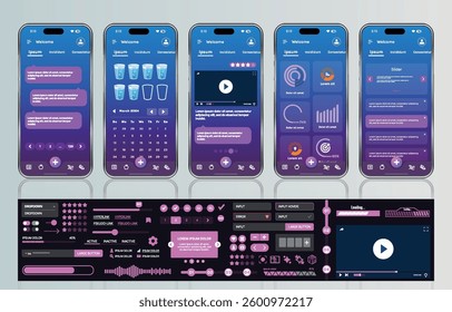 A sleek fitness app interface template featuring responsive design elements, including dashboards, charts, and statistics. Perfect for tracking health, weekly progress, and sports activities