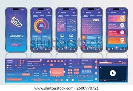 A sleek fitness app interface template featuring responsive design elements, including dashboards, charts, and statistics. Perfect for tracking health, weekly progress, and sports activities