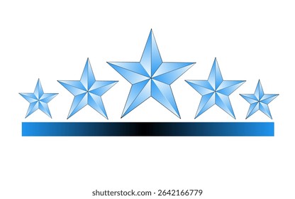 A sleek five-star rating icon with a central large blue star and a horizontal gradient bar beneath, symbolizing excellence and premium quality