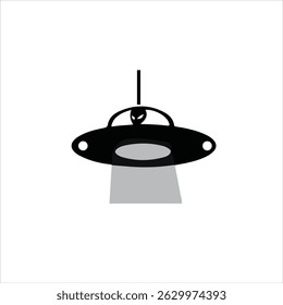 Um disco voador elegante pairando sobre a terra com luzes e estrelas brilhantes

