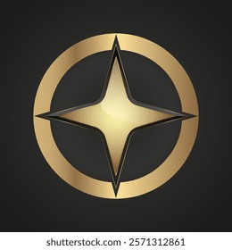 a sleek, four-pointed golden star at its center, exuding a sense of prestige and refinement. The star is enclosed within a bold, metallic gold circular frame, creating
