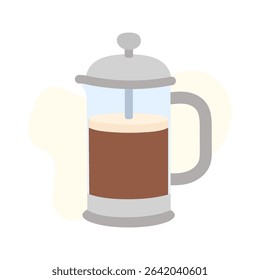 A sleek french press sits on a countertop, filled with freshly brewed coffee. Steam rises from the rich beverage, inviting a warm start to the day.