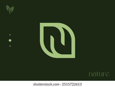 Sleek and fresh, the letter N gracefully incorporates a leaf symbol, epitomizing nature, growth, and a revitalizing connection with simplicity