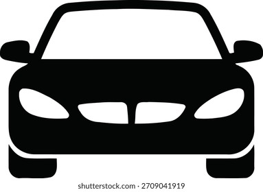 A sleek front-facing silhouette of a generic car, rendered as a clean vector graphic. Ideal for designs related to automotive themes, transportation, travel, and vehicle services.