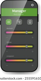 A sleek and functional application interface for managing room temperatures, featuring a modern green and dark theme