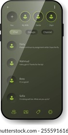 A sleek and functional chat application interface featuring a green theme with intuitive navigation.