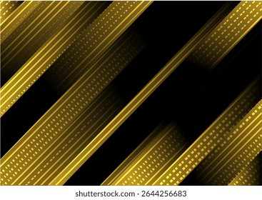 Um plano de fundo elegante e futurista com linhas de brilho dourado diagonal e destaques de grade pontilhada em uma base de gradiente escuro. Ideal para tecnologia.