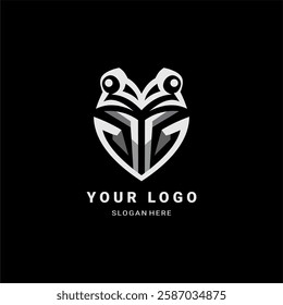   A sleek, futuristic frog logo with sharp geometric lines and a symmetrical design. Perfect for esports, technology, and corporate branding. The black, white, and gray tones 