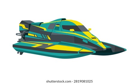 sleek futuristic spaceship in vibrant teal and yellow with dynamic shape representing technology innovation and science fiction adventure