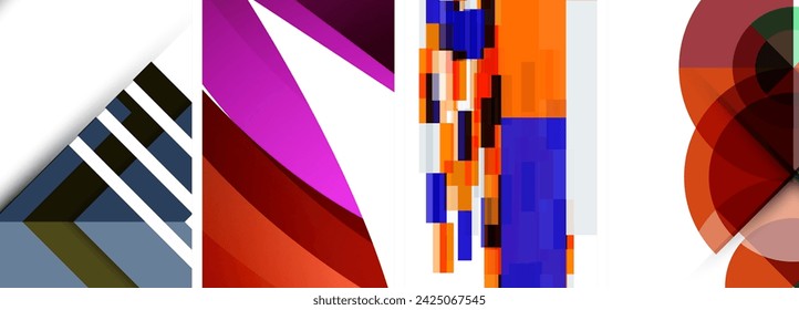 Sleek geometric abstract backgrounds composed of circles, lines, and triangles, exuding minimalist sophistication for wallpaper, business card, cover, poster, banner, brochure, header, website