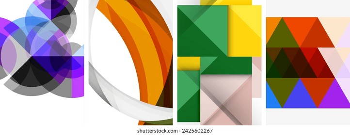 Sleek geometric abstract backgrounds composed of circles, lines, and triangles, exuding minimalist sophistication for wallpaper, business card, cover, poster, banner, brochure, header, website