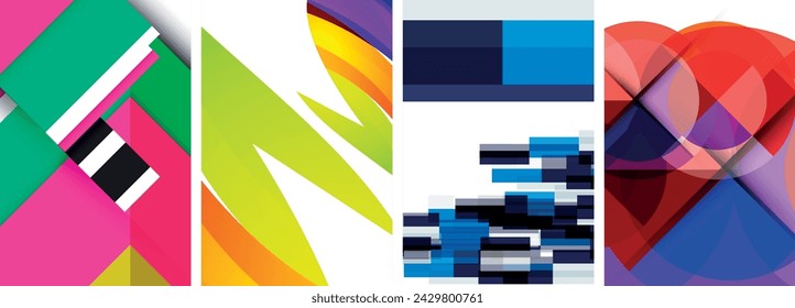 Sleek geometric abstract backgrounds composed of circles, lines, and triangles, exuding minimalist sophistication for wallpaper, business card, cover, poster, banner, brochure, header, website