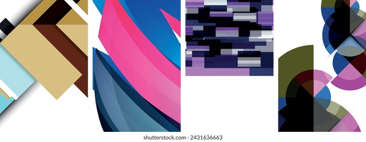 Sleek geometric abstract backgrounds composed of circles, lines, and triangles, exuding minimalist sophistication for wallpaper, business card, cover, poster, banner, brochure, header, website