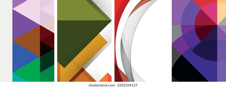 Sleek geometric abstract backgrounds composed of circles, lines, and triangles, exuding minimalist sophistication for wallpaper, business card, cover, poster, banner, brochure, header, website