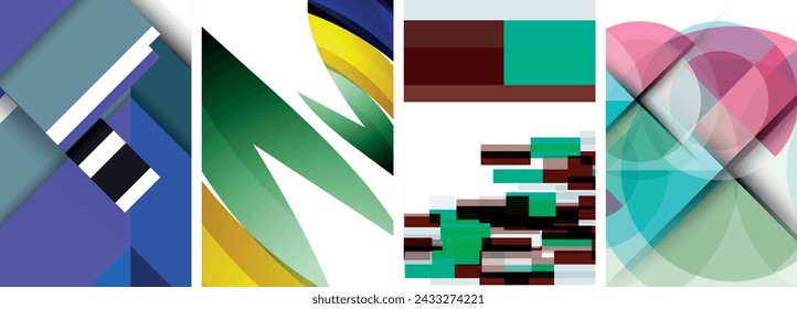 Sleek geometric abstract backgrounds composed of circles, lines, and triangles, exuding minimalist sophistication for wallpaper, business card, cover, poster, banner, brochure, header, website