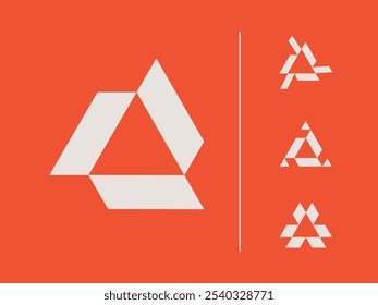  logotipo elegante e geométrico com uma forma de triângulo arrojado, simbolizando força, estabilidade e direção. Ideal para branding moderno, este design versátil combina com tecnologia, finanças e indústrias criativas.