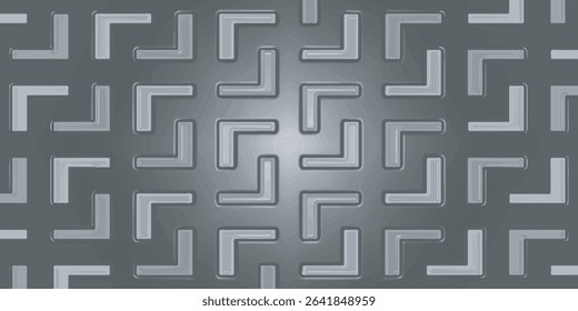 A sleek geometric pattern with rectangular tiles in grayscale tones, featuring minimalist design, dynamic shapes, abstract grid elements, 3D effects, and a stylish modern backdrop for wall decor.