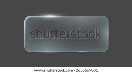 Sleek glass button icon with rounded corners. Transparent and reflective. Set against a dark background. Ideal for modern user interfaces and digital designs.