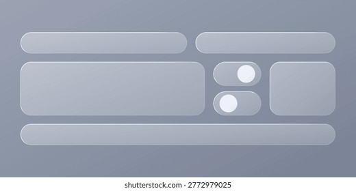 Sleek glassmorphic UI UX Interface Button and Switch Element Vector Set