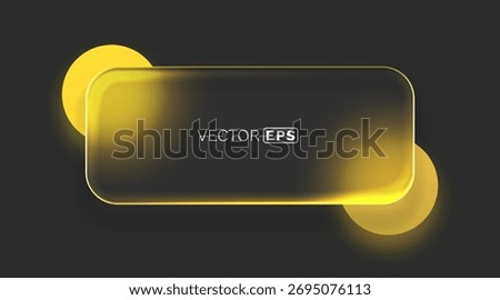 Sleek glowing yellow abstract rectangle on a dark background. Modern glassmorphism design element. Vector illustration.
