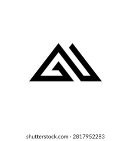 Sleek GM or MG monogram logo forming parallel geometric mountain slopes with G and M. Unique and elegant mark ideal for architecture, engineering, outdoor apparel, and fintech.