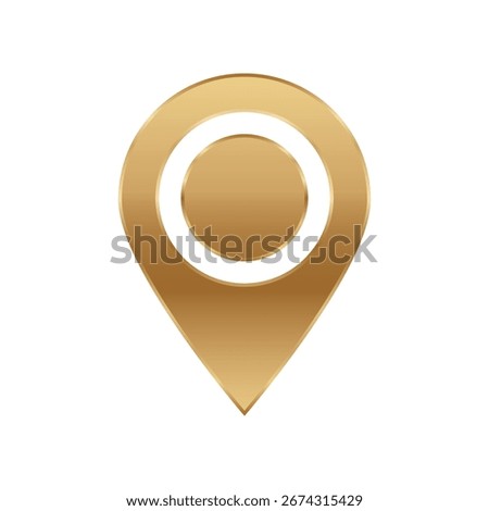 A sleek gold map pin icon with a white center, ideal for marking locations in digital maps or apps.