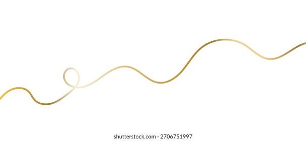 Curso de ouro elegante, fita dourada sutil isolada no fundo branco, arte vetorial.