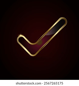 A sleek golden checkmark with a glossy black and deep red gradient interior. A small glowing sparkle is visible at the top corner, emphasizing elegance and luxury.