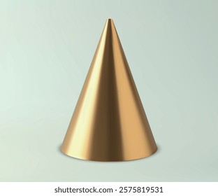A sleek, golden cone with a reflective surface placed on a clean white background
