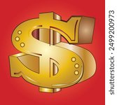 A sleek golden dollar sign vector illustration, ideal for use in finance, business, and wealth-related designs. High-quality graphic showcases a shiny, elegant currency symbol, perfect for website.