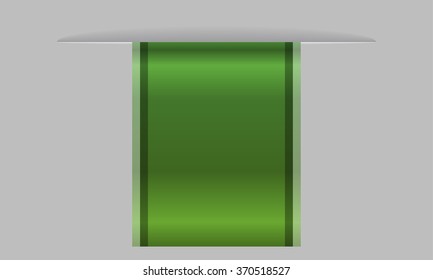 Sleek Green Web Ribbon Or Bookmark Hanging Down. Vector Illustration