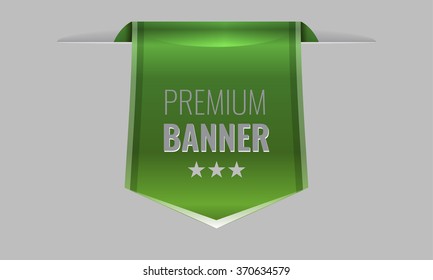 Sleek Green Web Ribbon Or Bookmark Hanging Down. Vector Illustration