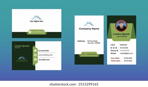 Elegante Vector de tarjeta de visita moderno verde y blanco. Perfecto para marcas ecológicas. Diseño minimalista con Elementos personalizables. Agregue fácilmente su logotipo, información de contacto y Elementos de marca.