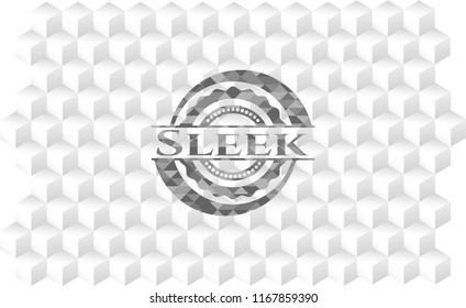 Sleek grey badge with geometric cube white background