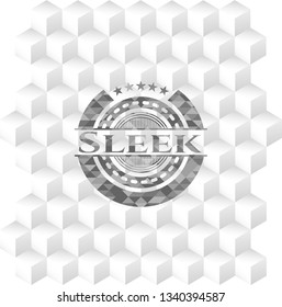 Sleek grey badge with geometric cube white background