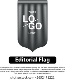 Sleek grey editorial flag template with customizable logo place holder.