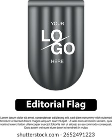 Sleek grey editorial flag template with customizable logo place holder.